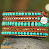 Handmade turquoise beads bracelet with five genuine leather wraps