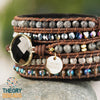 Handmade five leather wrap bracelet with natural onyx stone 