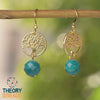 A pair of gold and blue natural gemstone earrings for her | Theory of Beads 