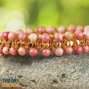 Handmade natural pink and gold rhodonite bracelet 