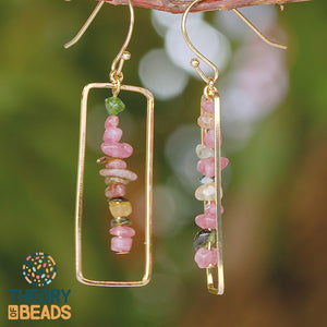 Gold Green Pink Tourmaline Earrings For Her By Theory of Beads