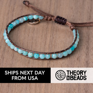 genuine leather strap bracelet with blue stones