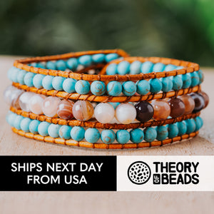 Three leather wrap turquoise stone bracelet 