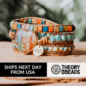 Theory of beads natural stone bracelet three leather wrap bracelet 