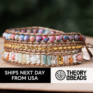 Theory of Beads handmade natural stone leather wrap bracelet with amazonite and jasper