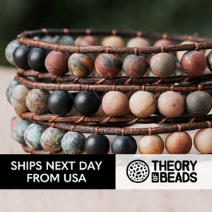 Theory of Beads Natural onyx and jasper stone bracelet with three genuine leather wraps