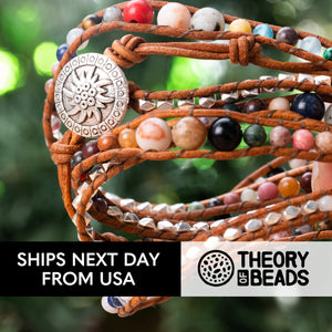 Theory of beads natural stone five leather wrap bracelet with jasper stones