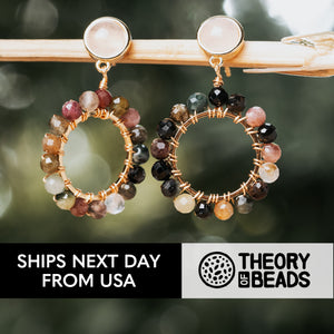 Multi-stone earrings with onyx tourmaline and rose quartz earrings by Theory of Beads