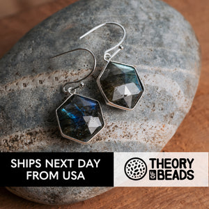 Beautiful silver and gray earrings with shimmering labradorite stones | Theory of Beads