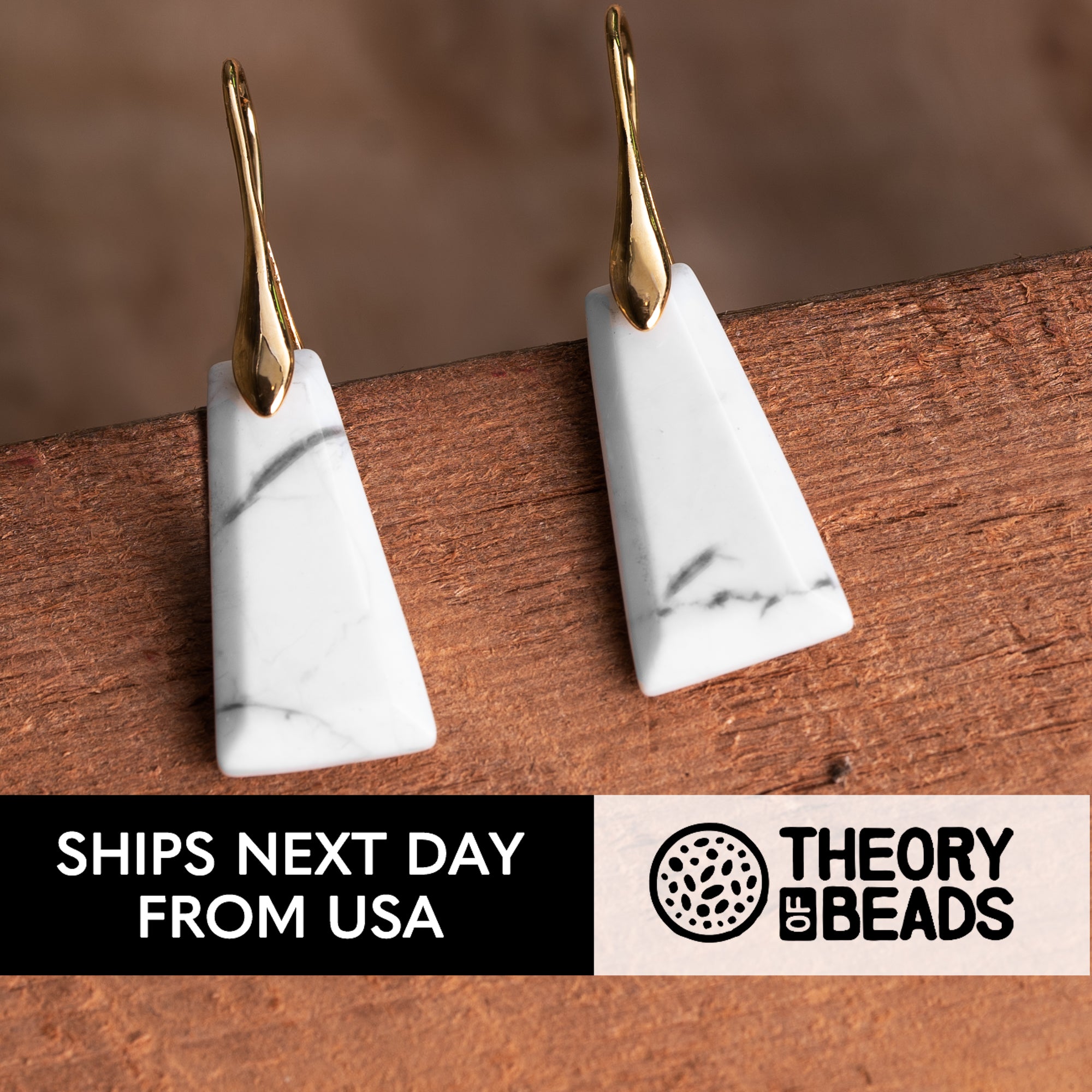 Gold and White Natural Howlite Stone Earrings for her by Theory of Beads