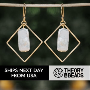 Handmade white and gold dangle earrings with freshwater pearls | Theory of Beads