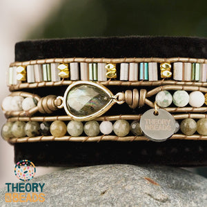 Handmade triple leather wrap bracelet with natural labradorite stones