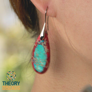 Teardrop shaped red and blue jasper stone earrings Theory of Beads