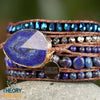 Healing stone bracelet. Lapis Lazuli crystal bracelet with five leather wraps