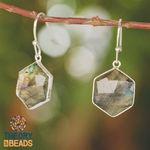 Theory of Beads' elegant silver and gray earrings featuring labradorite stones