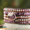 Handmade five leather wrap bracelet with natural amethyst bracelet 